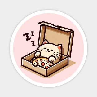 Cute Cat Sleeping inside Pizza Box Magnet